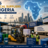Top 5 Chemical Suppliers in Nigeria (2026 Verified List) showing industrial warehouses, chemical drums, logistics trucks, and Lagos supply chain infrastructure.